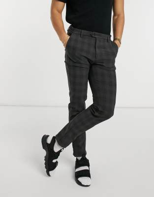 Укороченные брюки  Asos Серые строгие брюки в клетку Jack & Jones Intelligence-Серый