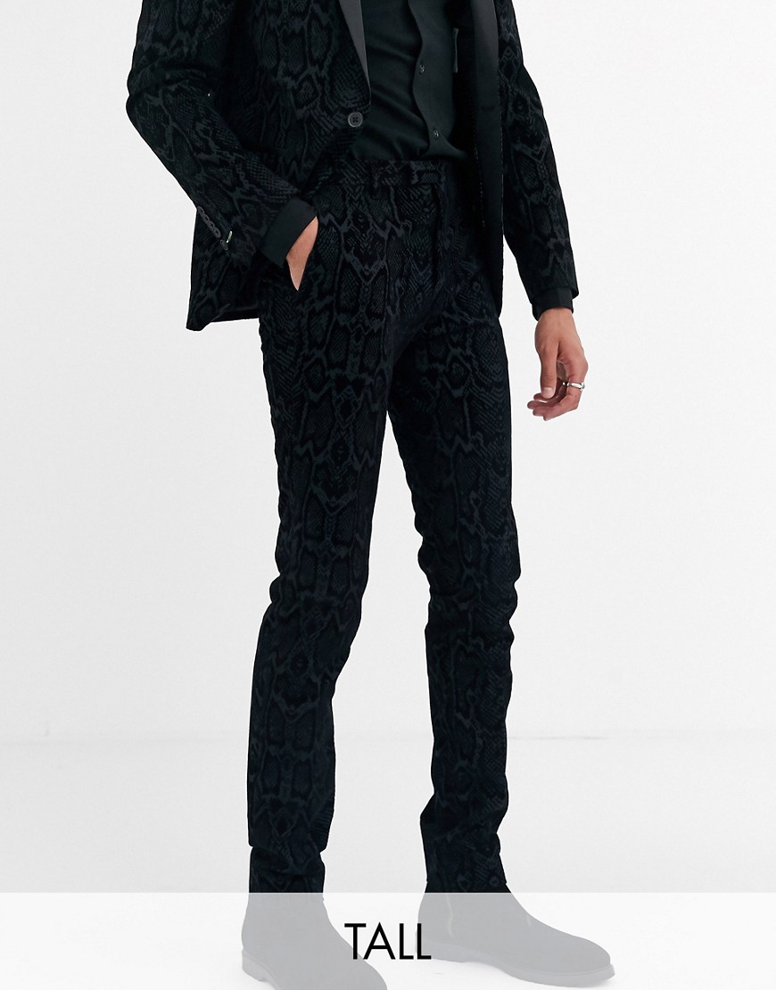 фото Серые супероблегающие брюки с флоковым рисунком змеиной кожи twisted tailor tall-серый