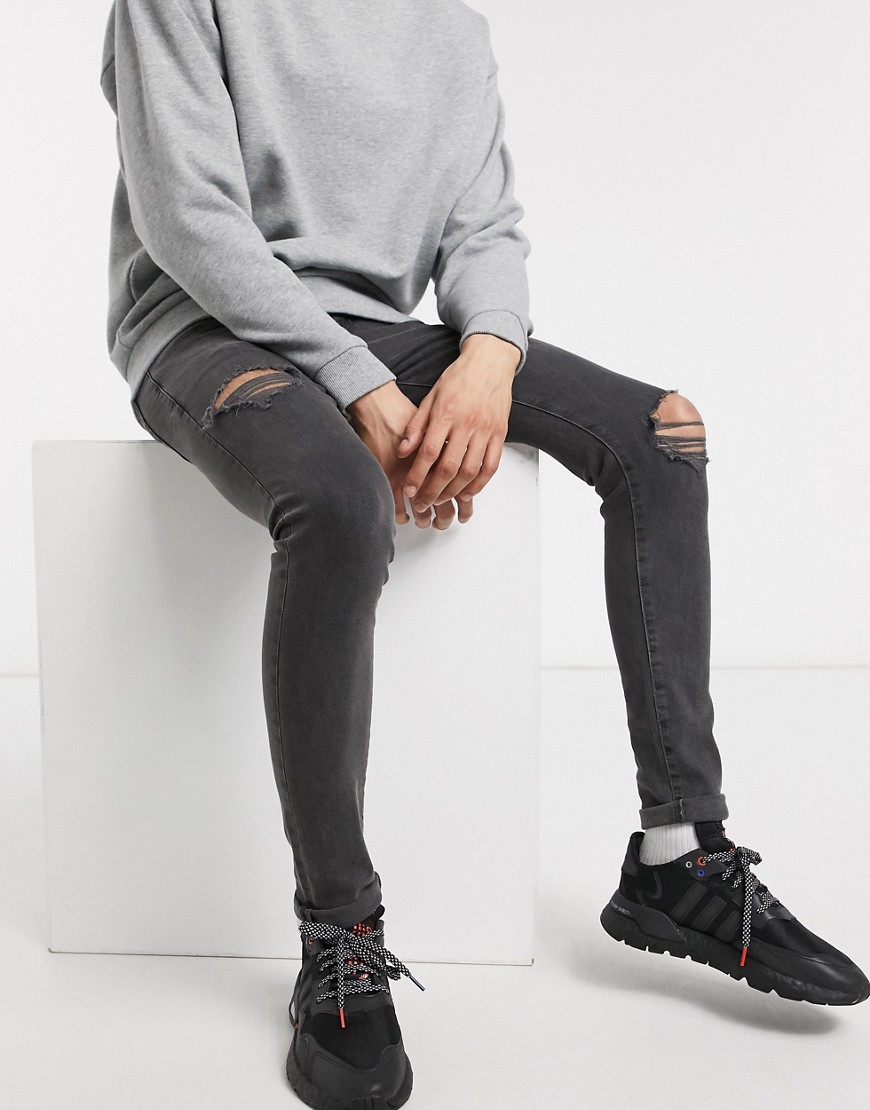фото Серые супероблегающие джинсы с рваной отделкой new look-серый
