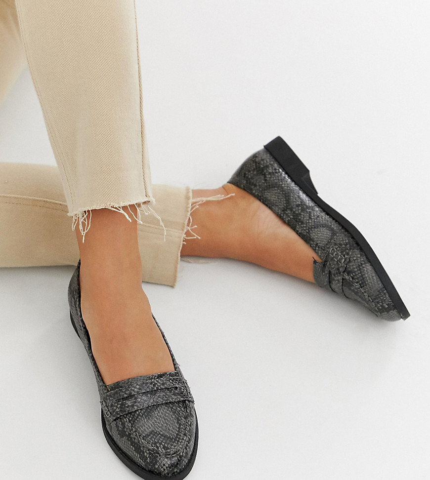 фото Серые туфли на плоской подошве для широкой стопы со змеиным рисунком asos design minny-мульти