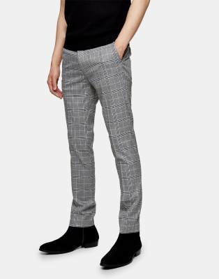 Брюки скинни  Asos Серые узкие брюки в крупную клетку Topman-Серый