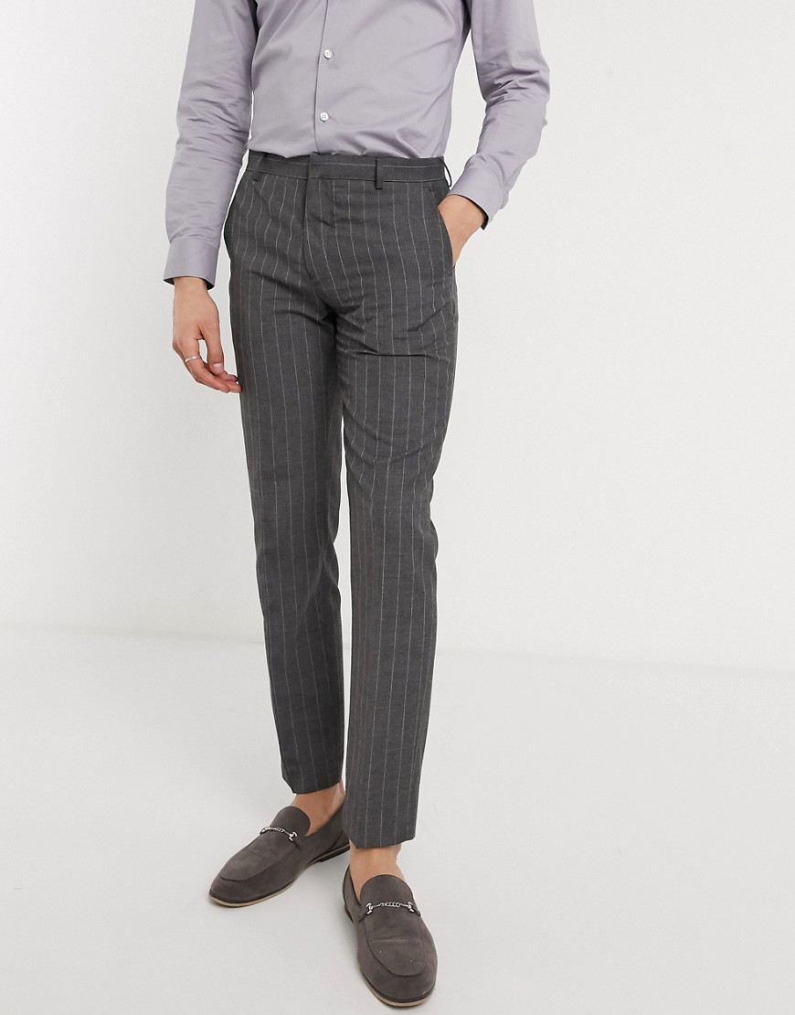 фото Серые узкие брюки в полоску burton menswear-серый