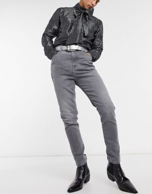 фото Серые выбеленные джинсы скинни с завышенной талией asos design-серый