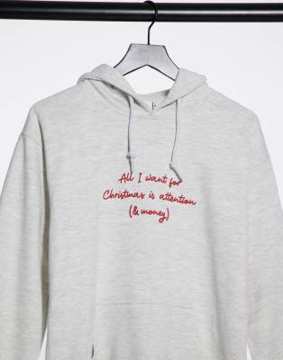 Худи и свитшоты  Asos Серый худи в стиле oversized с новогодними мотивами Skinnydip