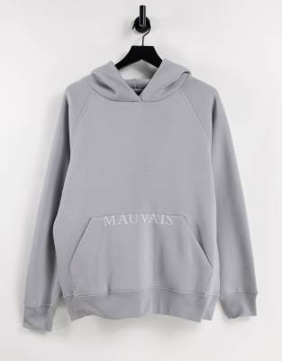 фото Серый худи в стиле oversized с половинным логотипом mauvais