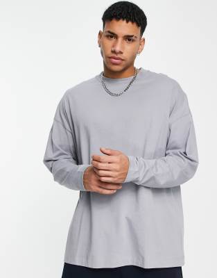 фото Серый лонгслив в стиле extreme oversized topman