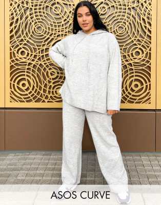 фото Серый меланжевый худи из трикотажа в стиле oversized asos design curve (от комплекта) asos curve