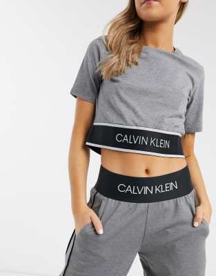 фото Серый меланжевый кроп-топ с короткими рукавами calvin klein