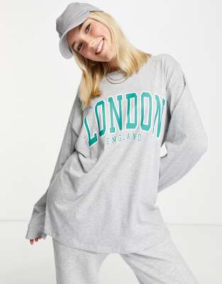 фото Серый меланжевый лонгслив с надписью "london" asos design