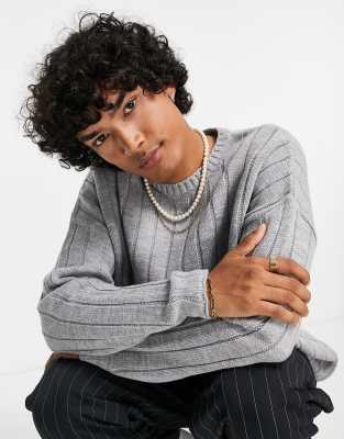  Серый меланжевый oversized-джемпер в широкий рубчик ASOS DESIGN