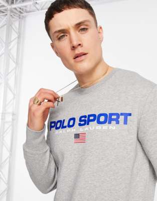 фото Серый меланжевый свитшот из флиса с большим логотипом спереди polo ralph lauren sport capsule