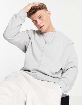 фото Серый oversized-свитшот с контрастными строчками topman