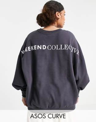 фото Серый oversized-свитшот с логотипом asos weekend collective curve-зеленый цвет