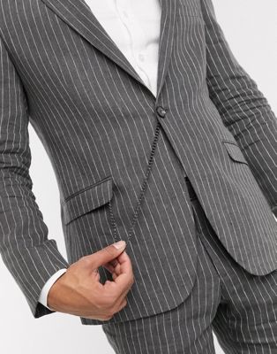 фото Серый приталенный пиджак в полоску с цепочкой shelby & sons