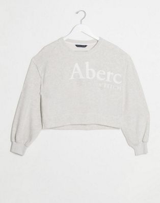 фото Серый свитер с объемными рукавами и логотипом abercrombie & fitch