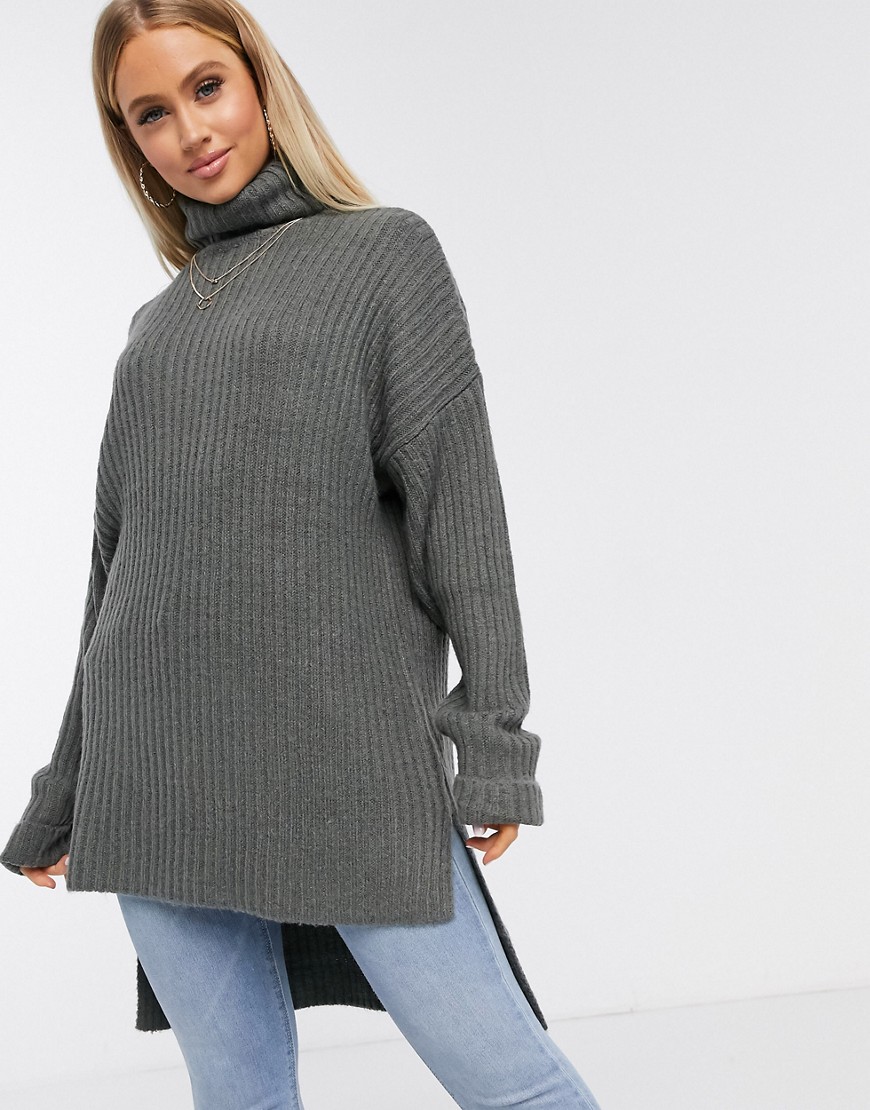 фото Серый свитер в стиле oversized со ступенчатым краем missguided