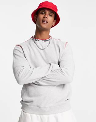 Одежда в стиле casual Серый свитшот для дома с тесьмой с логотипом на горловине Tommy Hilfiger