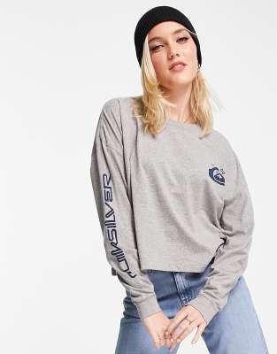 фото Серый укороченный oversized-лонгслив quiksilver