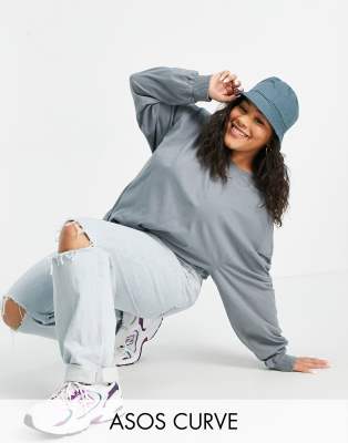 фото Серый выбеленный oversized-лонгслив с манжетами asos design curve asos curve