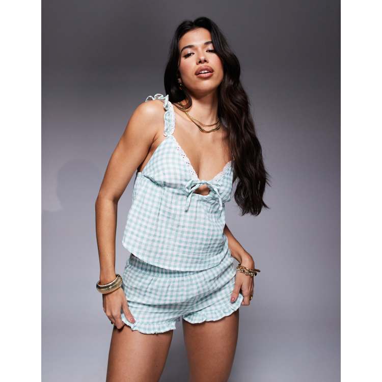 Set a cuadros vichy verde pistacho de top de tirantes y pantalones