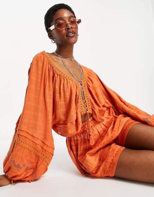 Set color cobre de top y pantalones cortos con diseño bordado Paloma de Free People