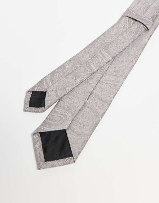 Set color piedra de pañuelo de bolsillo y corbata con estampado de cachemir de satén de ASOS DESIGN, 3 de 3