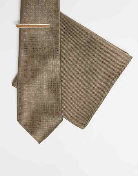 Set de corbata con alfiler y pañuelo de bolsillo color piedra de ASOS DESIGN - view 1