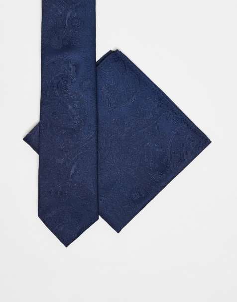 Set de corbata y pañuelo de bolsillo azul marino con estampado de cachemir de ASOS DESIGN - view 1