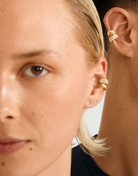 Set de ear cuffs 2 en 1 chapados en oro Hudsyn de Pilgrim - view 1