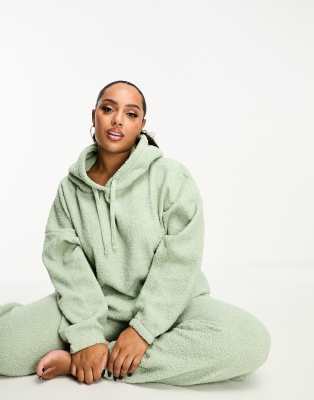 Set de estar por casa color salvia de sudadera con capucha y joggers exclusivo de ASOS DESIGN Curve