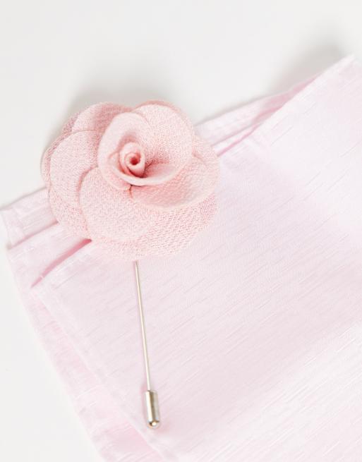 Set de pañuelo de bolsillo liso y alfiler para solapa rosa pastel de French Connection, 2 de 4