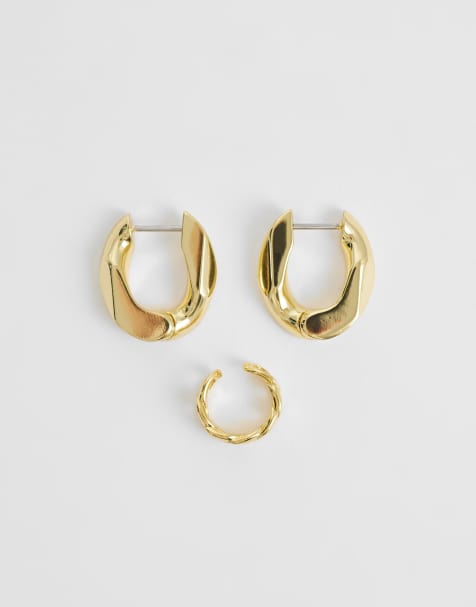 Set de pendientes de aro retorcidos y ear cuffs dorados de & Other Stories - view 1