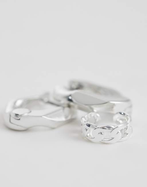 Set de pendientes de aro retorcidos y ear cuffs plateados de & Other Stories, 3 de 4