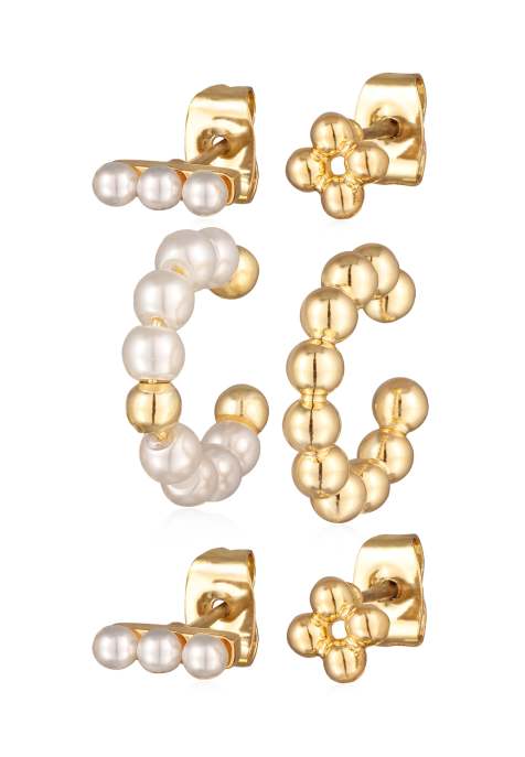 Set de pendientes de botón y ear cuffs dorados para mujer con diseño de cuentas de Elli - view 1