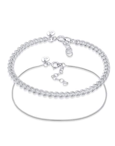 Set de pulseras plateadas sencillas de cadena barbada y eslabones con diseño elegante minimalista de plata de ley 925 para mujer de Elli - view 1