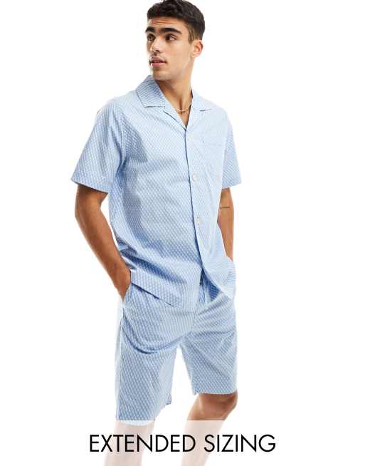 Camicia Uomo Barocca Blu E Bianca Con Pantaloncini Coordinati - Set Mare E Festa
