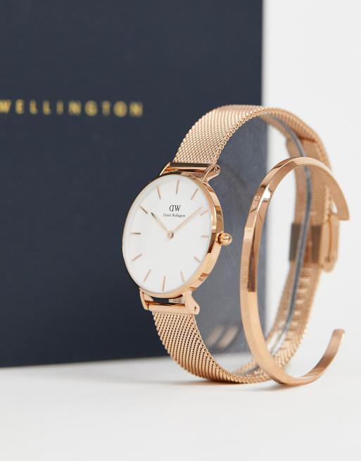 Set de regalo con pulsera y reloj de malla en dorado Classic Melrose de Daniel Wellington