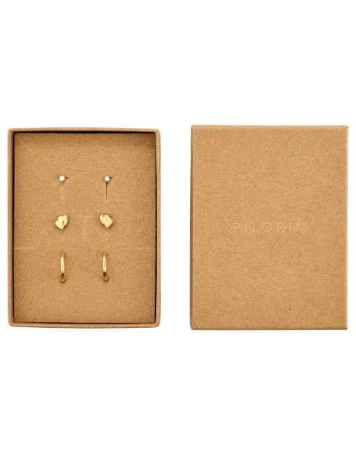 Set de regalo de 3 pares de pendientes chapados en oro Halo de Pilgrim, 2 de 3