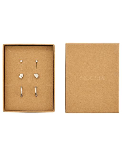 Set de regalo de 3 pares de pendientes chapados en plata Halo de Pilgrim, 2 de 4