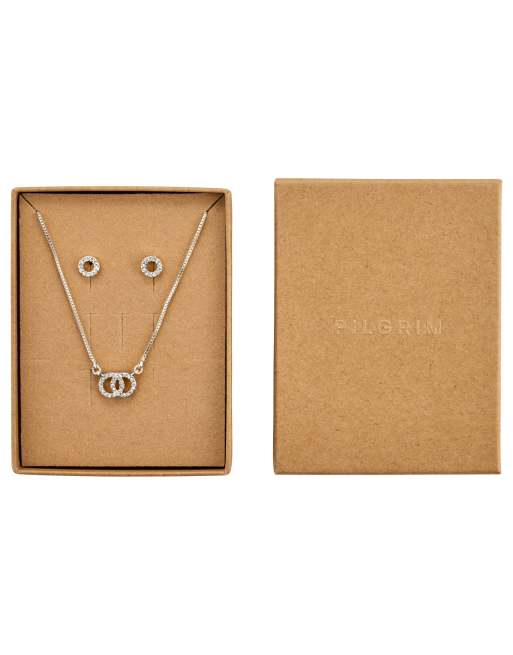 Set de regalo de collar y pendientes chapados en plata Harlan de Pilgrim, 2 de 3