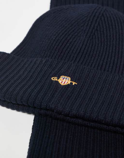 Set de regalo de gorro y bufanda azules de punto de ochos de GANT, 2 de 3