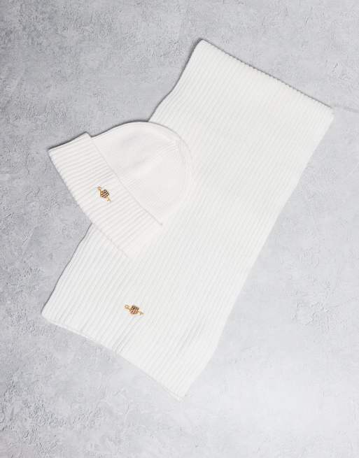 Set de regalo de gorro y bufanda color crema de punto de ochos de GANT