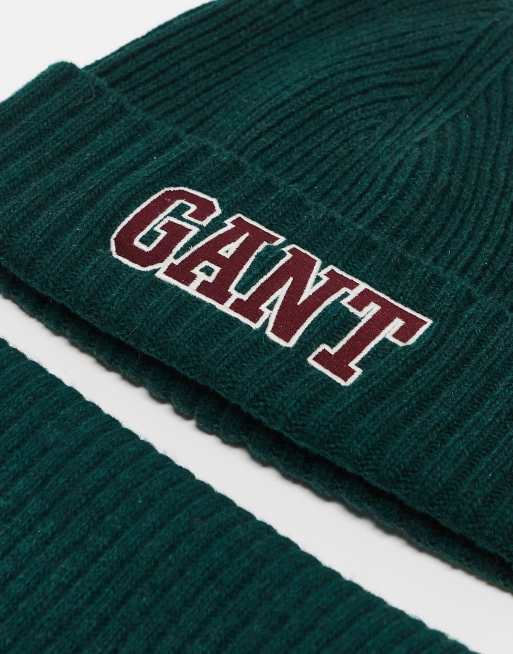 Set de regalo de gorro y bufanda verdes con logo de punto 1949 de GANT, 2 de 3