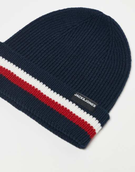 Set de regalo de guantes y gorro azul marino con rayas de Jack & Jones, 2 de 3