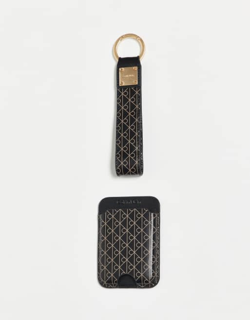 Set de tarjetero y llavero negros con patrón integral del logo de Calvin Klein, 3 de 3