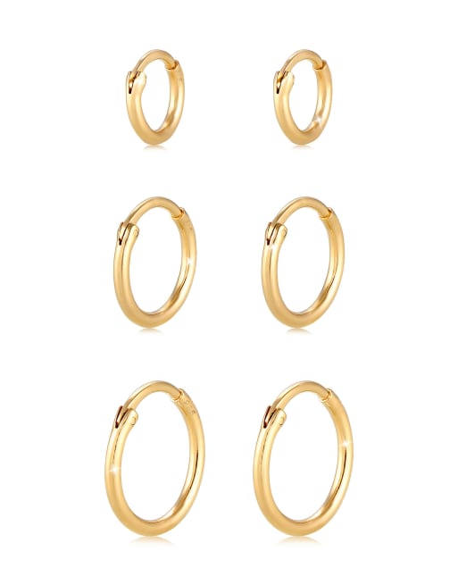 Set de tres pendientes de aro dorados sencillos de estilo criollo de plata de ley 925 para mujer Must-Have Trend de Elli