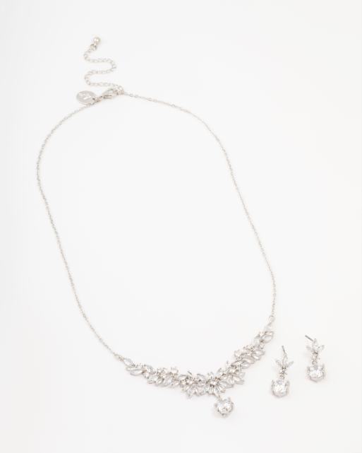 Set plateado de pendientes y collar de rodio con diamantes de imitación de talla navette de Lovisa