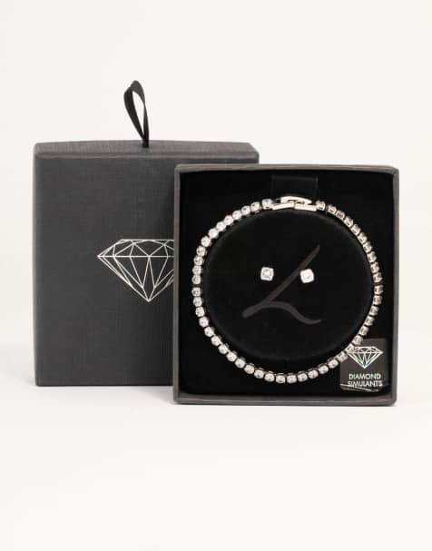 Set plateado de pulsera y pendientes con diamantes de imitación de Lovisa - view 1