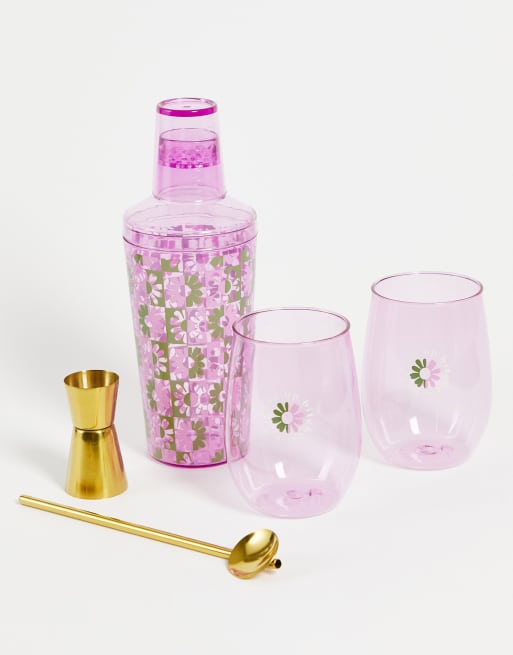 Set rosa de coctelera con texto 