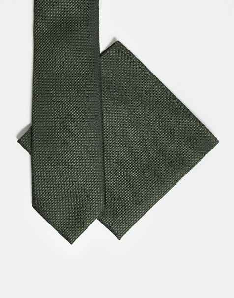 Set verde bosque de corbata y pañuelo de bolsillo de tejido texturizado de ASOS DESIGN - view 1